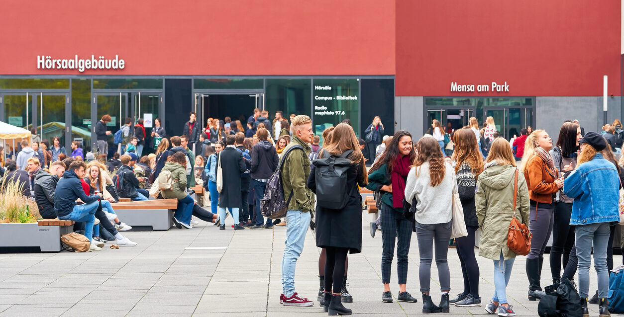 young students on the university campus in Leipzig