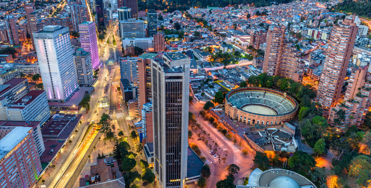 Aerial view of modern Bogota cityscape in Colombia in the afternoon